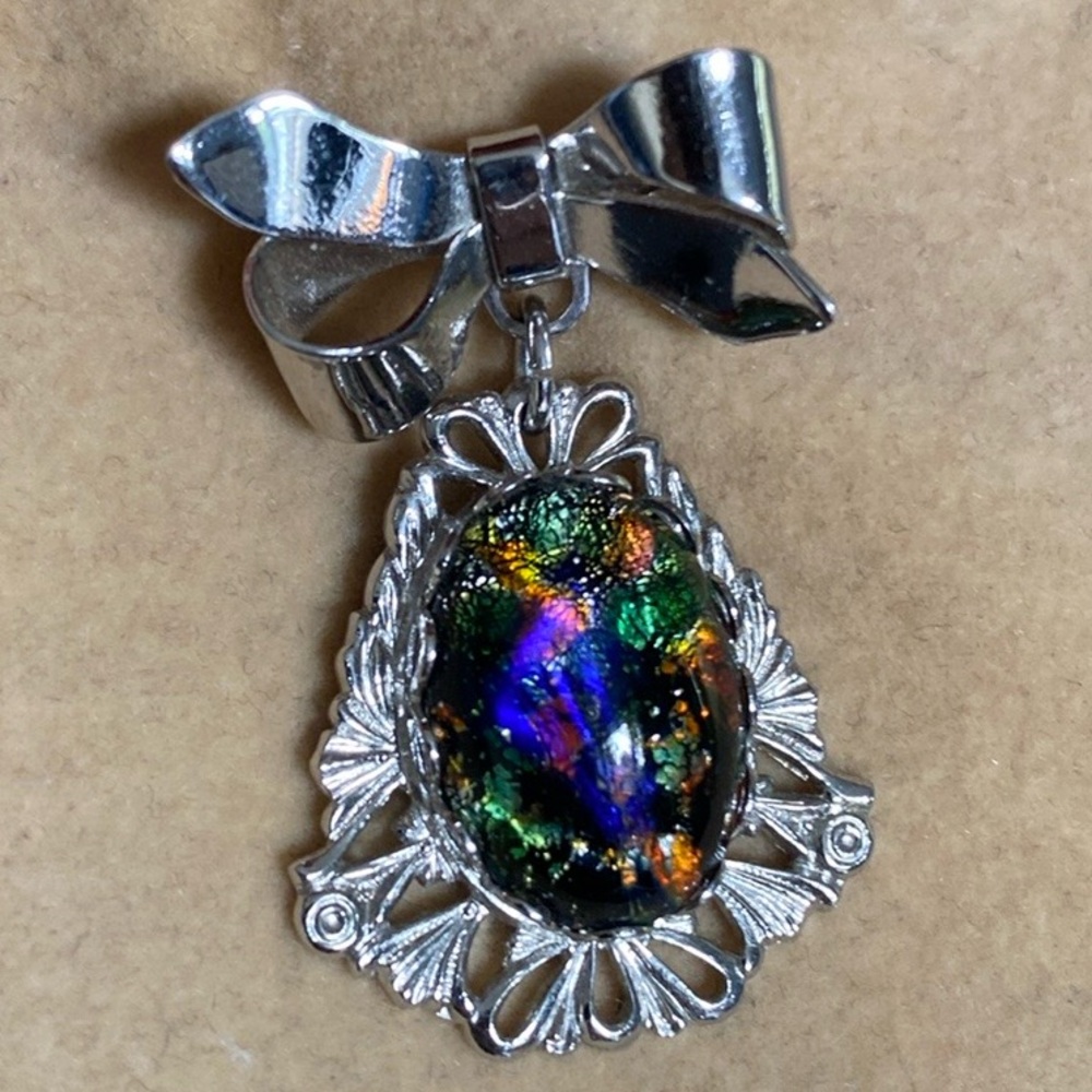 Vtg Faux Opal Bow Brooch